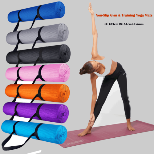 Yoga Mat Thick Gym Non Slip Exercise For Pilates Workout + Carry Bag +Soft  Strap